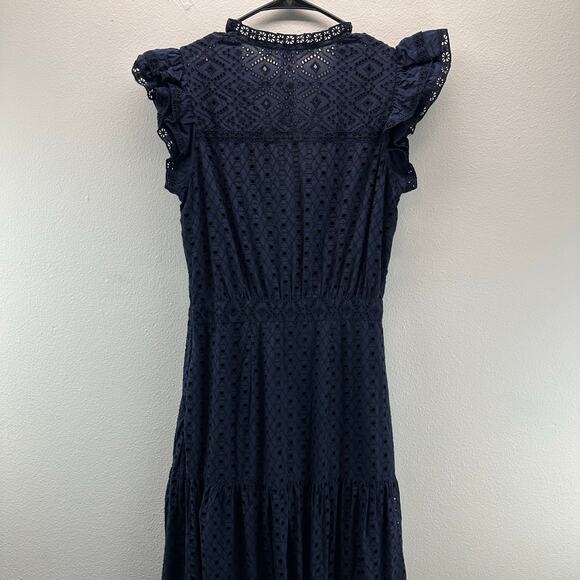 Veronica Beard Satori Eyelet Maxi Dress Navy Blue 6 Boho Coastal - Picture 7 of 13